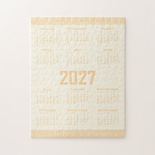 2027 Kalender, Griekse Fret, Beige op Cosmic Latte Legpuzzel