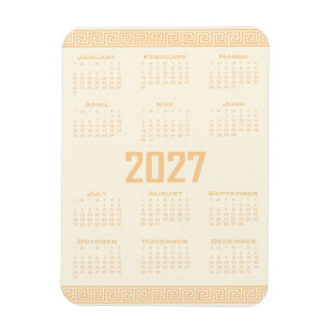 2027 Kalender, Griekse Fret, Beige op Cosmic Latte Magneet