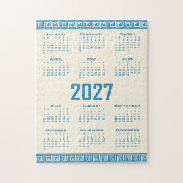 2027 Kalender, Griekse Fret, Blauw op Cosmic Latte Legpuzzel