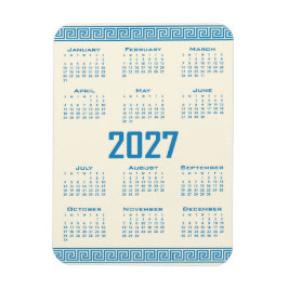 2027 Kalender, Griekse Fret, Blauw op Cosmic Latte Magneet