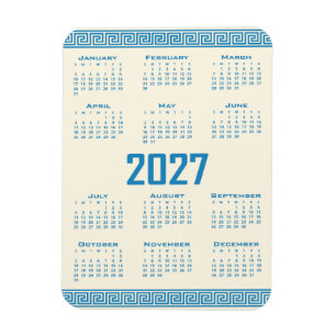 2027 Kalender, Griekse Fret, Blauw op Cosmic Latte Magneet