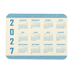 2027 Kalender, Griekse Fret, Blauw op Cosmic Latte Magneet