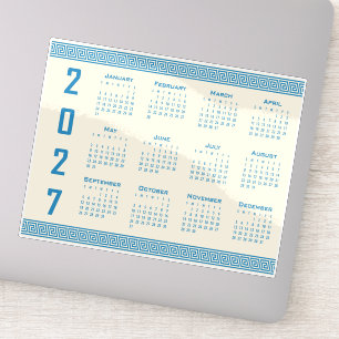 2027 Kalender, Griekse Fret, Blauw op Cosmic Latte Sticker