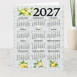 2027 Kalender, Griekse Fret, Cosmic Latte op Blauw Kaart