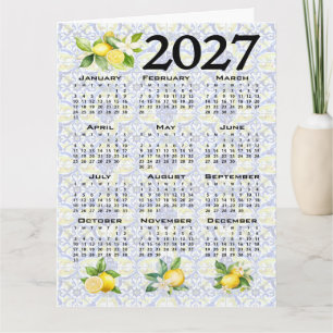 2027 Kalender, Griekse Fret, Cosmic Latte op Blauw Kaart