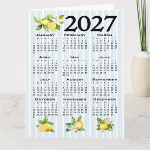 2027 Kalender, Griekse Fret, Cosmic Latte op Blauw Kaart