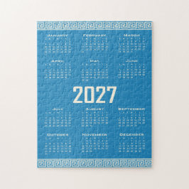 2027 Kalender, Griekse Fret, Cosmic Latte op Blauw Legpuzzel