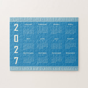 2027 Kalender, Griekse Fret, Cosmic Latte op Blauw Legpuzzel