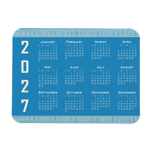 2027 Kalender, Griekse Fret, Cosmic Latte op Blauw Magneet