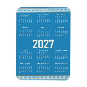 2027 Kalender, Griekse Fret, Cosmic Latte op Blauw Magneet