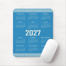 2027 Kalender, Griekse Fret, Cosmic Latte op Blauw