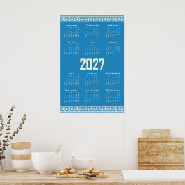 2027 Kalender, Griekse Fret, Cosmic Latte op Blauw Poster