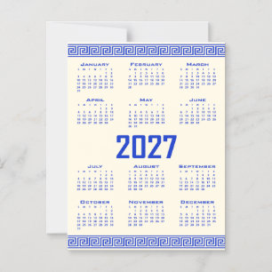 2027 Kalender, Griekse Fret, Grieks Blauw Kosmisch Magnetische Uitnodiging