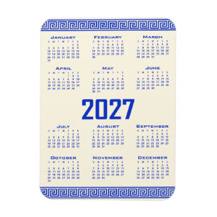 2027 Kalender, Griekse Fret, Griekse Blauwe Cosmic Magneet
