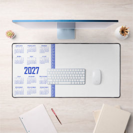 2027 Kalender, Griekse Fret, Griekse Blauwe op Wit Bureaumat