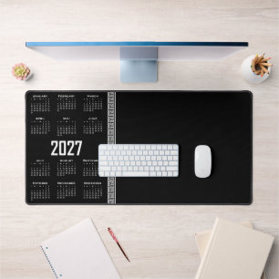 2027 Kalender, Griekse Fret, Wit op Zwart Bureaumat