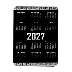 2027 Kalender, Griekse Fret, Wit op Zwart Magneet