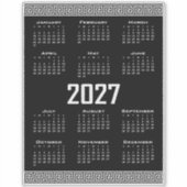2027 Kalender, Griekse Fret, Wit op Zwart Sticker (Voorkant)
