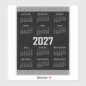 2027 Kalender, Griekse Fret, Wit op Zwart Sticker (Vel)