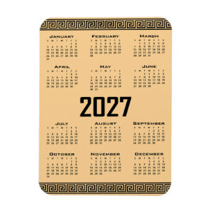 2027 Kalender, Griekse Fret, Zwart op Beige Magneet