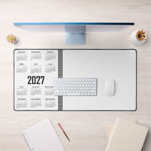 2027 Kalender, Griekse Fret, Zwart op Wit Bureaumat