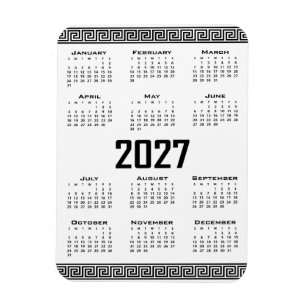 2027 Kalender, Griekse Fret, Zwart op Wit Magneet