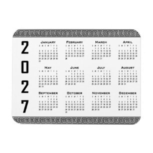 2027 Kalender, Griekse Fret, Zwart op Wit Magneet
