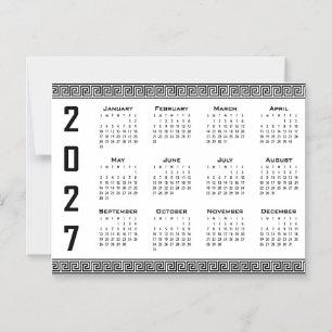 2027 Kalender, Griekse Fret, Zwart op Wit Magnetische Uitnodiging