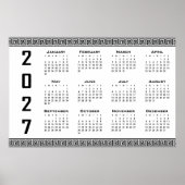 2027 Kalender, Griekse Fret, Zwart op Wit Poster (Voorkant)