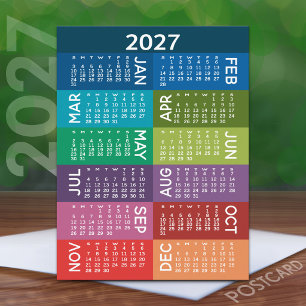 2027 Kalender Hele Jaar met funky kleurrijke maand Briefkaart