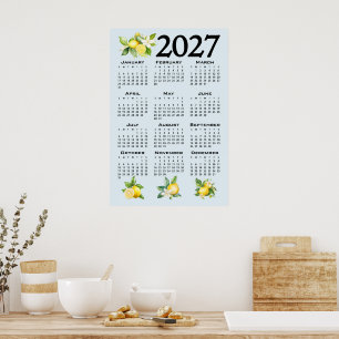 2027 Kalender Italiaanse stijl citroenen blauwe ac Poster
