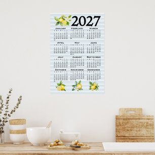 2027 Kalender Italiaanse stijl citroenen blauwe st Poster