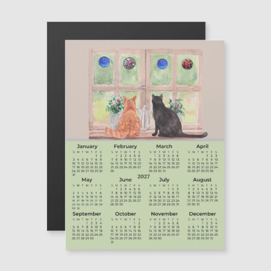 2027 Kalender Katten in de Raam Kalender Magneet (Voorkant / Achterkant)