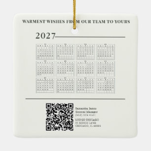 2027 Kalender Kersthuisje QR-code Zakelijk Keramisch Ornament