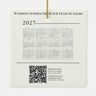 2027 Kalender Kersthuisje QR-code Zakelijk Keramisch Ornament