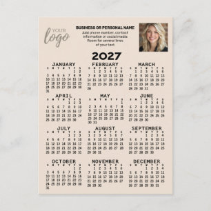 2027 Kalender - logo, foto, bedrijf - beige Briefkaart
