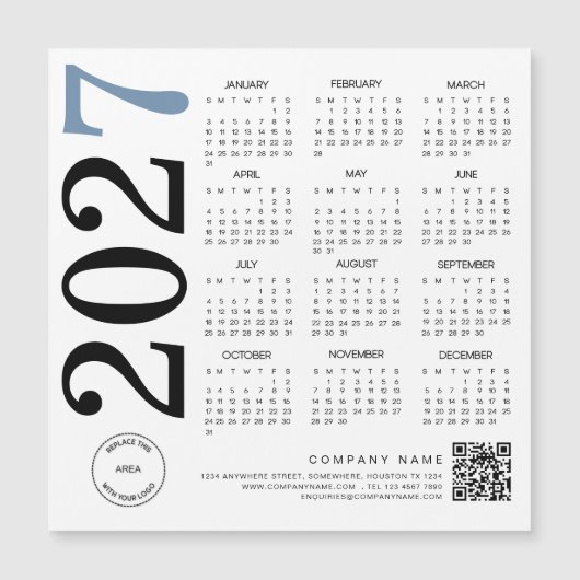 2027 Kalender Logo QR Code Blauw Zwart Zakelijk (Voorkant)