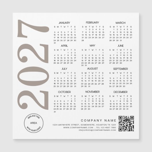 2027 Kalender Logo QR Code Neutraal Taupe Zakelijk (Voorkant)