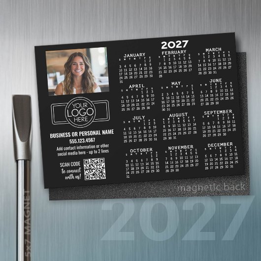 2027 Kalender MAGNEET - logo, QR-code, Foto ZWART