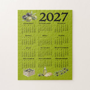 2027 Kalender, Mediterrane Olijven, Groen Legpuzzel