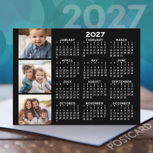 2027 Kalender met 3 foto collage - zwart Briefkaart