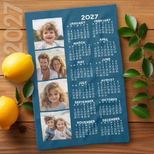 2027 Kalender met 4 foto collage Blauw Theedoek