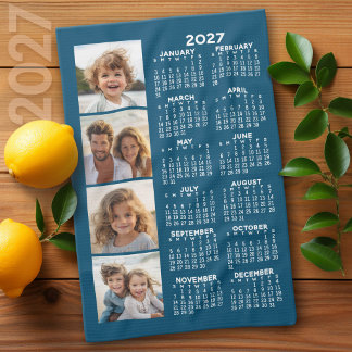 2027 Kalender met 4 foto collage Blauw Theedoek