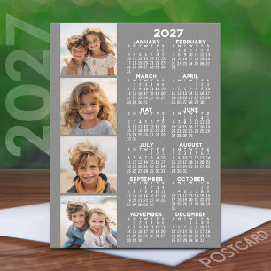 2027 Kalender met 4 foto collage - Grijs Briefkaart