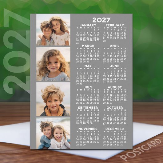 2027 Kalender met 4 foto collage - Grijs Briefkaart