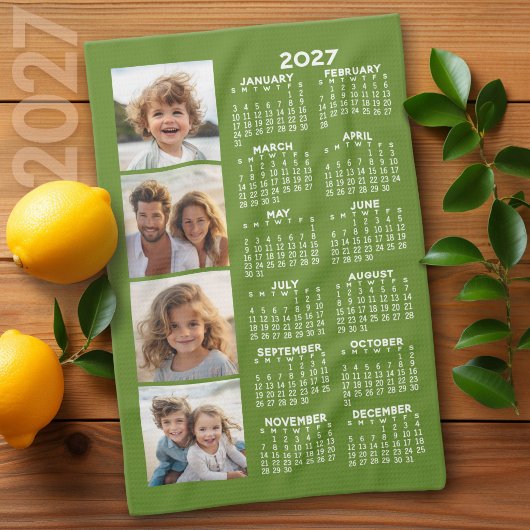 2027 Kalender met 4 Foto Collage - Groen Theedoek