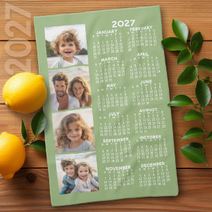 2027 Kalender met 4 foto collage - Salie Groen Theedoek