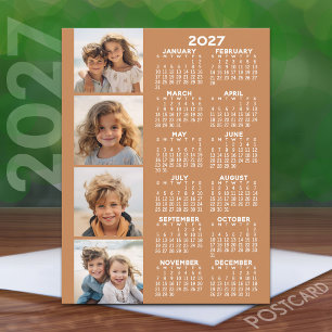 2027 Kalender met 4 foto collage - Terra Cotta Briefkaart