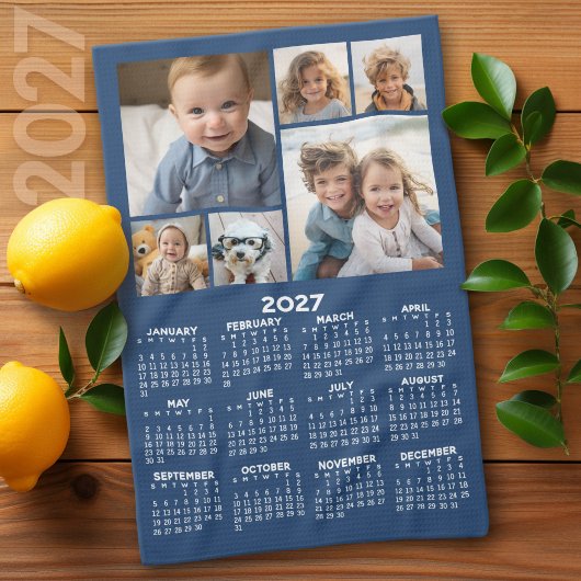 2027 Kalender met 6 foto collage - Blauw Theedoek