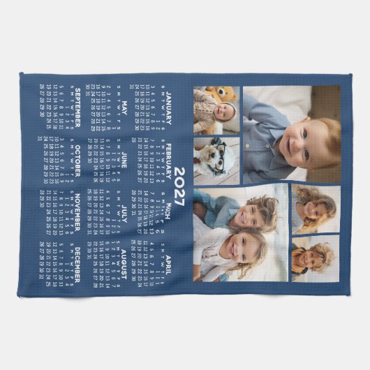 2027 Kalender met 6 foto collage - Blauw Theedoek (Horizontaal)